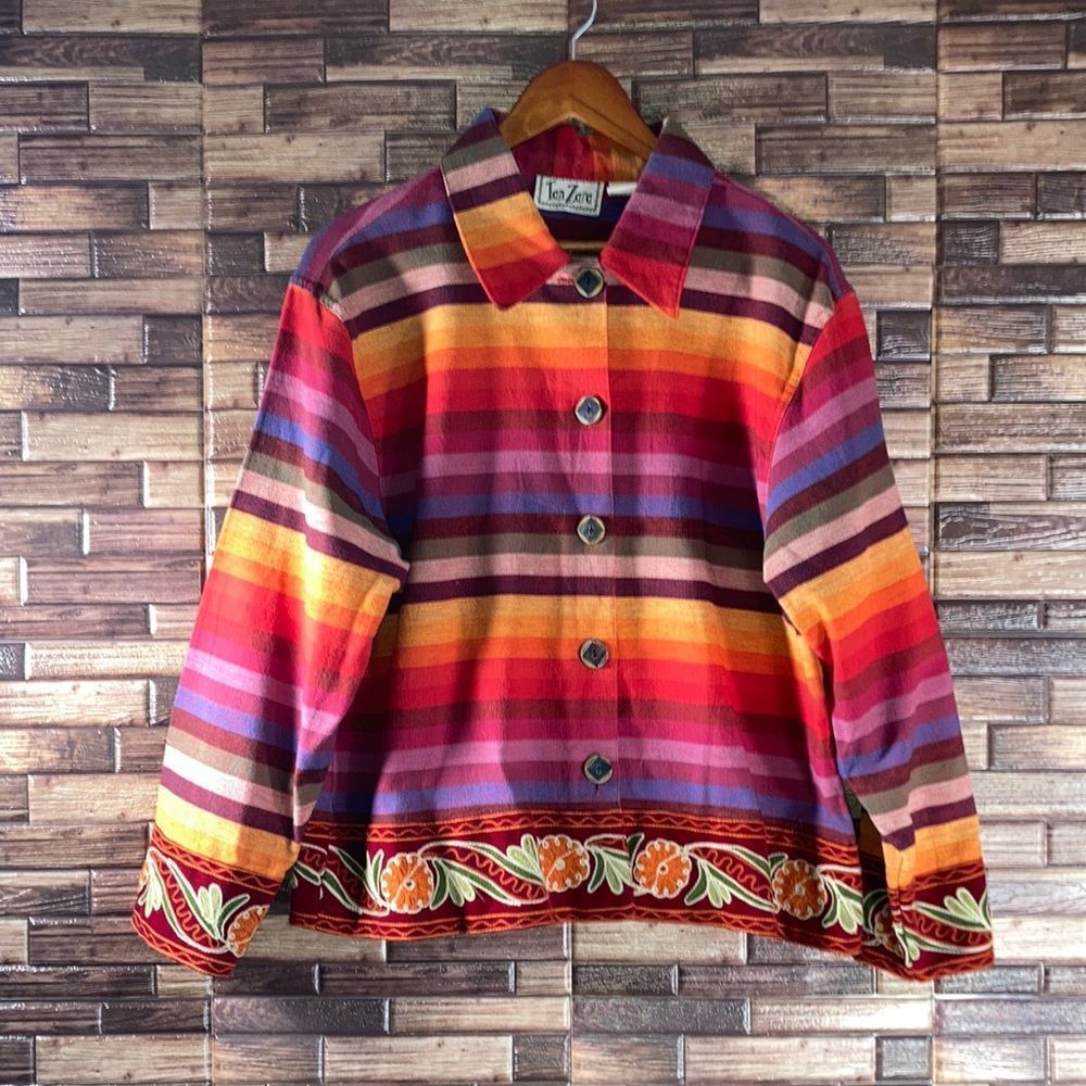 Vintage TanZara Women’s Long Sleeve Canvas PM Embroidered Boho Jacket